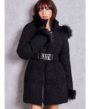 GGベルト付 lame tweed ロングダウンコート