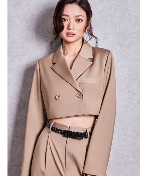 ショルダーパッドダブルブレストショートジャケット
