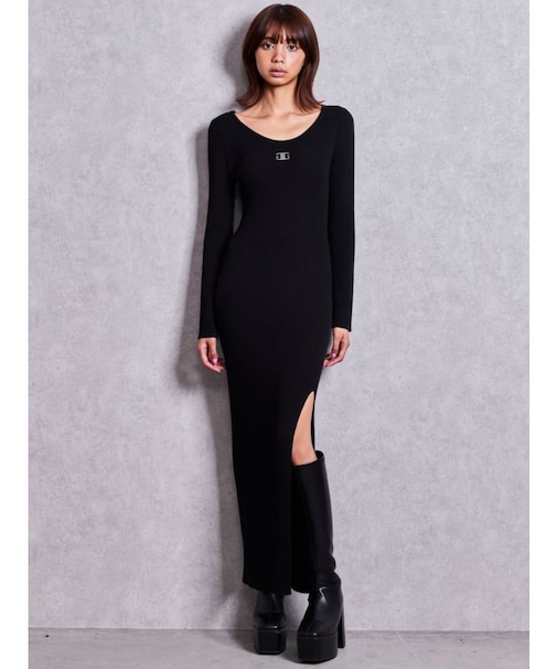 SymmetryGYDAプレートlong sleeveニットロングワンピース