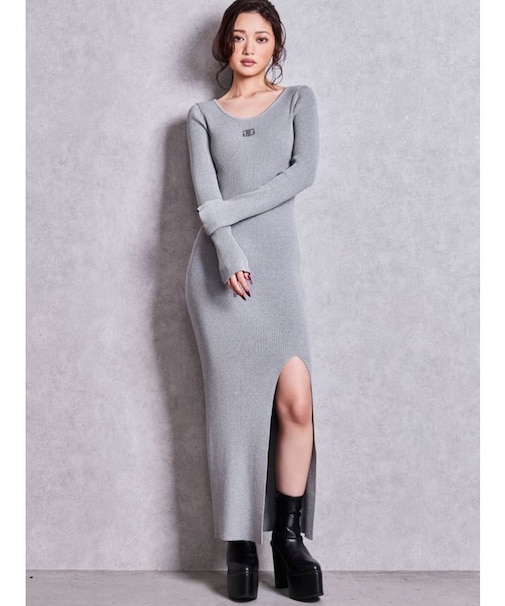 SymmetryGYDAプレートlong sleeveニットロングワンピース