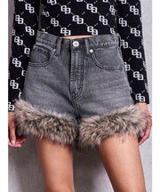 ハイウエスト2WAY HEMフェイクファーデニムショートパンツ
