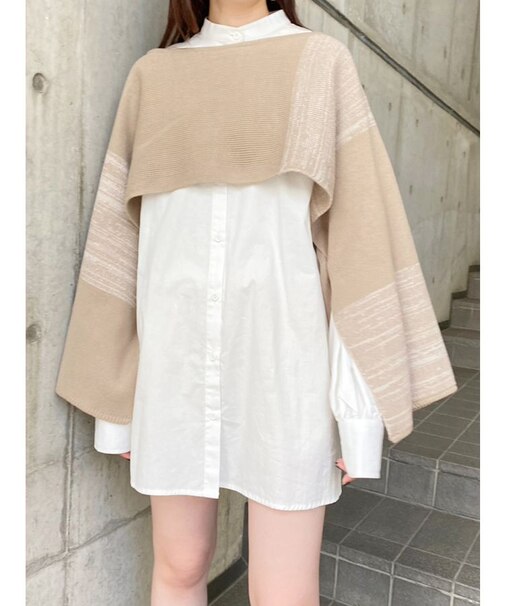 レイヤードニットシャツワンピース