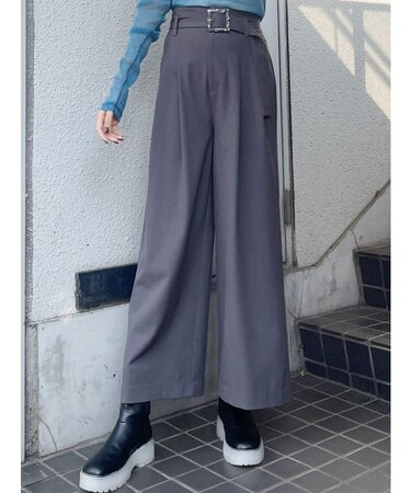 ハイウエストタックワイドパンツ