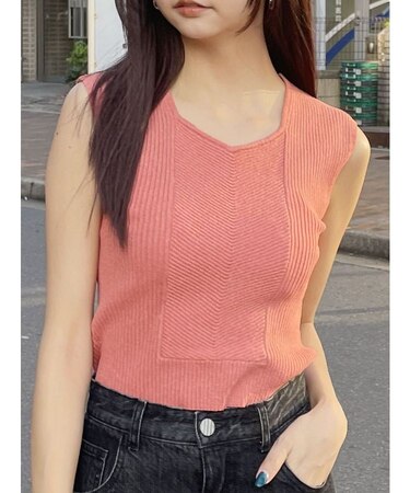 バックオープンリブコルセットニット