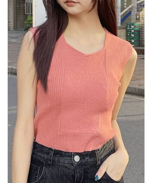 バックオープンリブコルセットニット