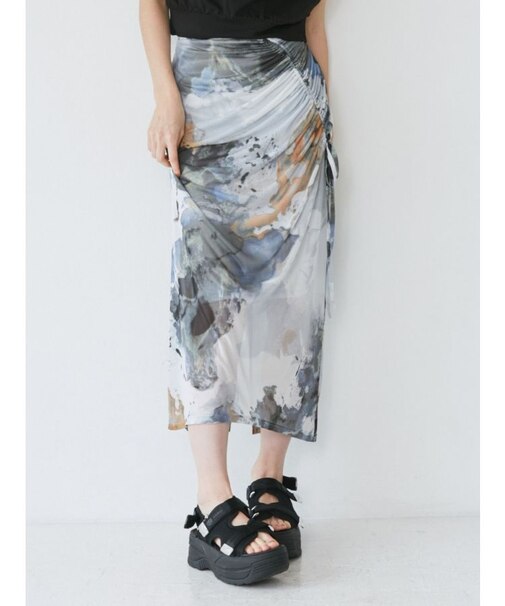 アシメドローストリングナロースカート