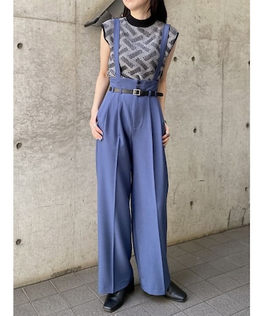 フェイクレザーベルトサスペンダーパンツ