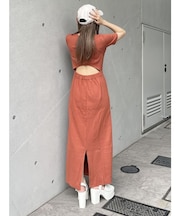 アシメネックバックオープンワンピース
