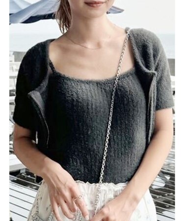 シャギージップカーデ×キャミSET