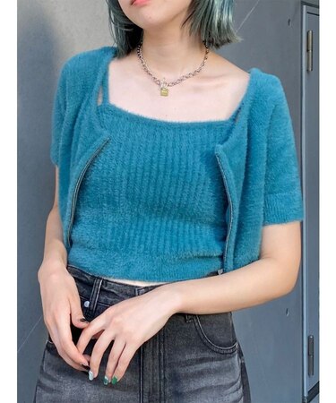 シャギージップカーデ×キャミSET