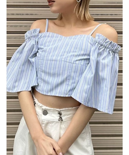 オフショルクロップドブラウス