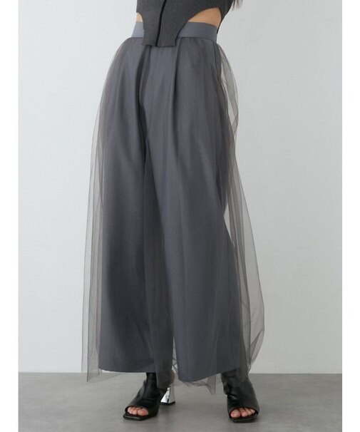 チュールレイヤードワイドパンツ