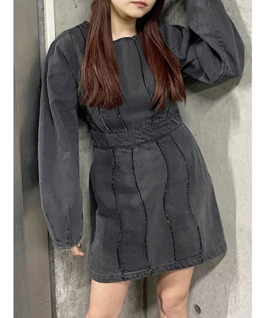 カーブステッチミニワンピース