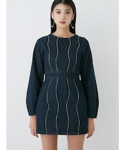 カーブステッチミニワンピース