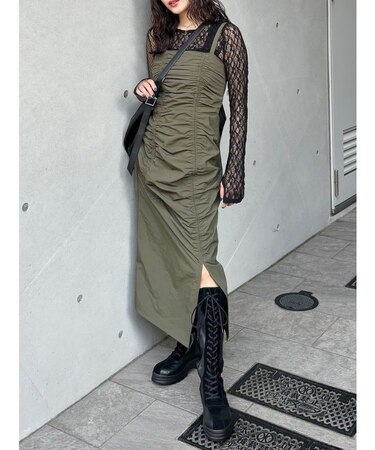 アシメギャザーキャミワンピース