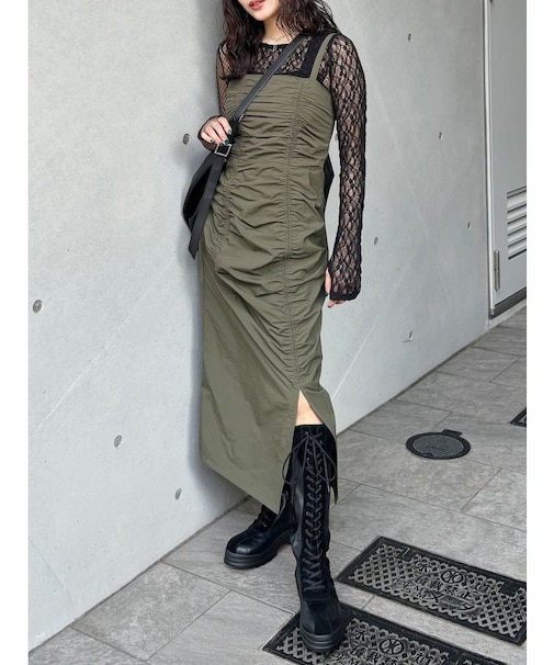 アシメギャザーキャミワンピース