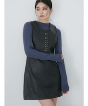 フェイクレザーホックミニワンピース