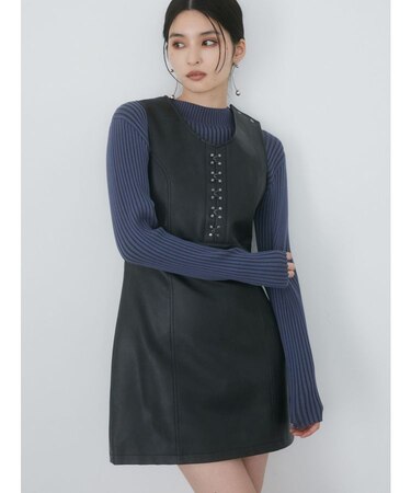 フェイクレザーホックミニワンピース