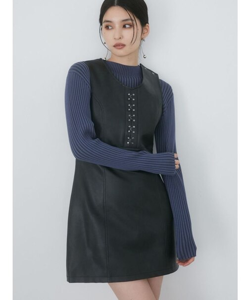フェイクレザーホックミニワンピース