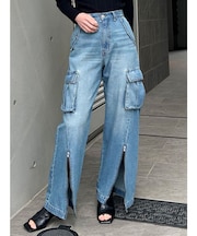 ジップヘムカーゴデニムパンツ