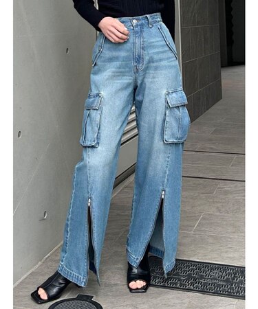 ジップヘムカーゴデニムパンツ