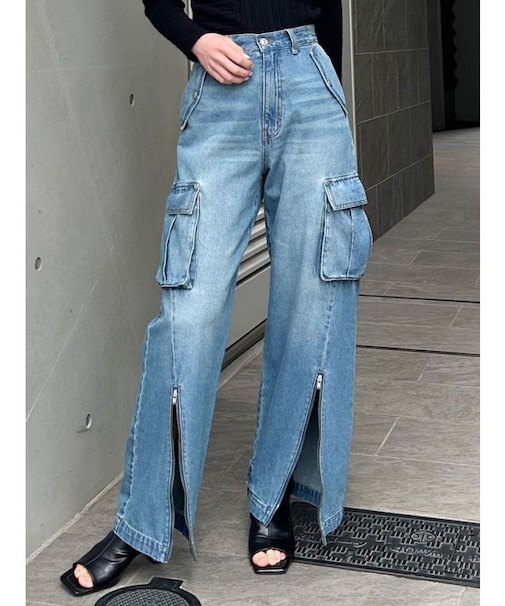 ジップヘムカーゴデニムパンツ