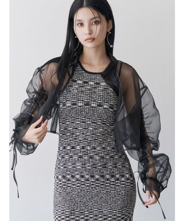 リボンドロストスリーブシャイニーシアーシャツ