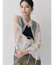 リボンドロストスリーブシャイニーシアーシャツ