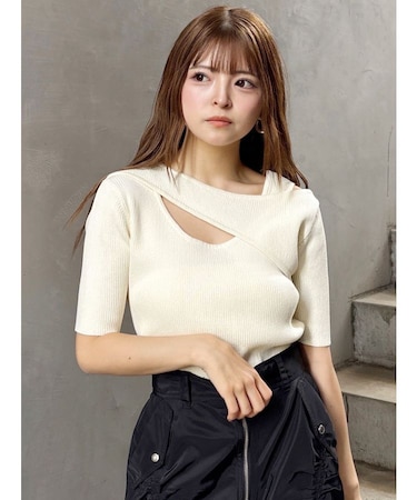 レイヤードオープンハーフニット