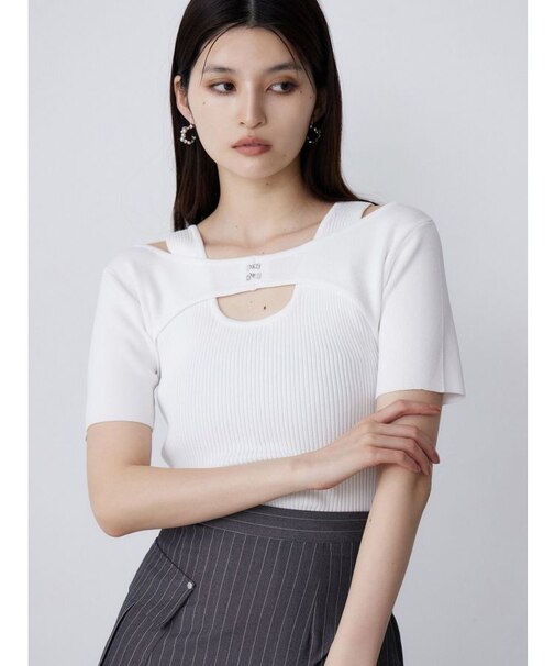 フロントホックレイヤードハーフニット