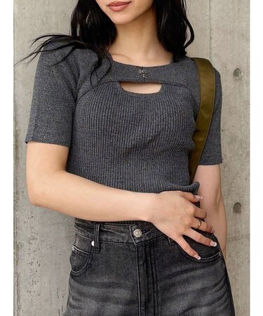 フロントホックレイヤードハーフニット