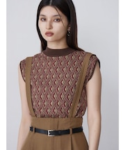 ジオメトリックフレンチスリーブニットタンク