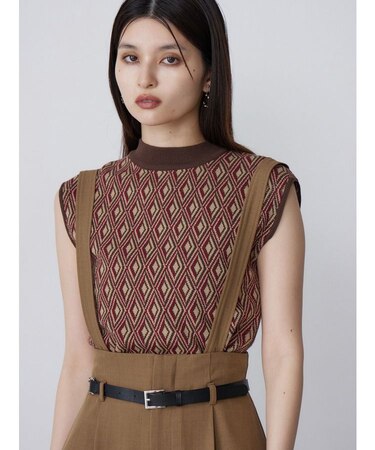 ジオメトリックフレンチスリーブニットタンク