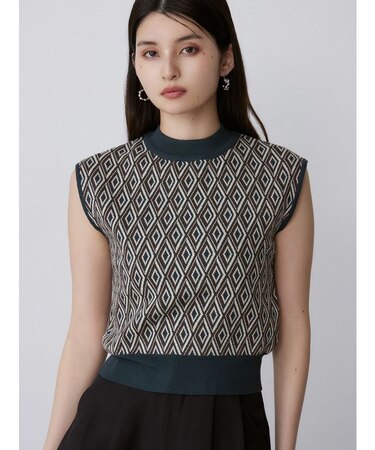 ジオメトリックフレンチスリーブニットタンク