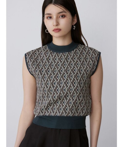 ジオメトリックフレンチスリーブニットタンク