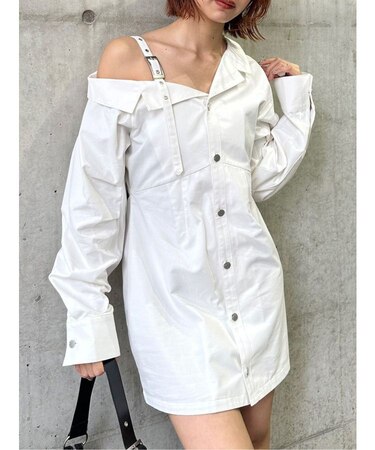 アシメショルダーミニシャツワンピース