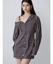 アシメショルダーミニシャツワンピース