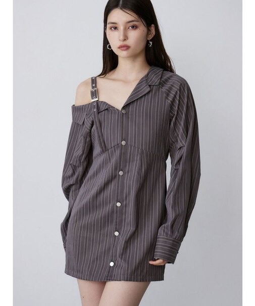 アシメショルダーミニシャツワンピース