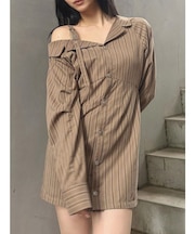 アシメショルダーミニシャツワンピース