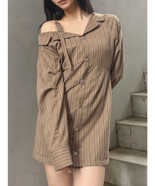 アシメショルダーミニシャツワンピース