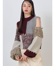 マテリアルMIXショルダーオープンニット