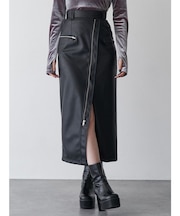 ZIPスリットフェイクレザースカート