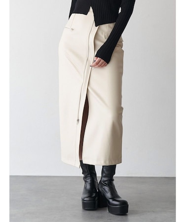 ZIPスリットフェイクレザースカート