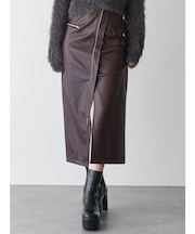 ZIPスリットフェイクレザースカート