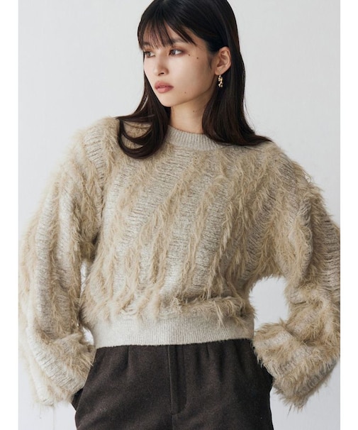 バイカラーシャギーニット