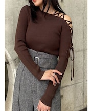 デコルテレースアップリブニット