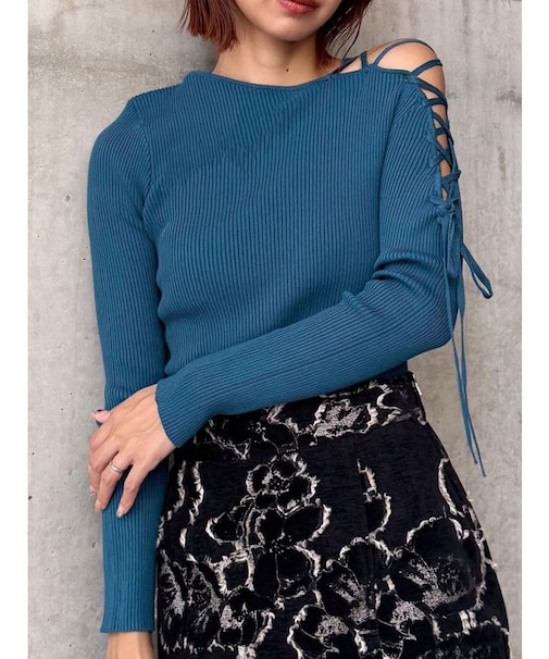 デコルテレースアップリブニット