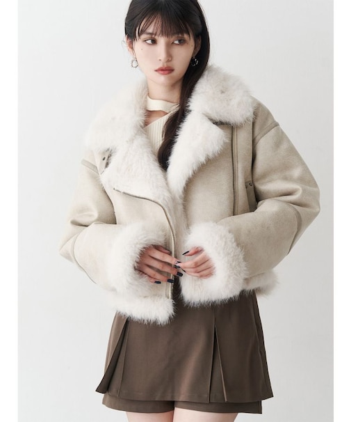 アンイーブンショートフェイクムートンジャケット