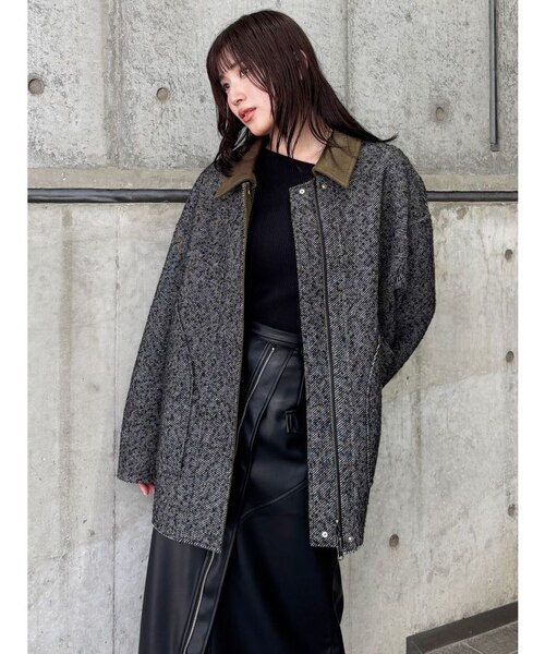 MURUA ジャカードダブルミドルコート ムルーア MURUA ジャカードダブルミドルコート （ブラック