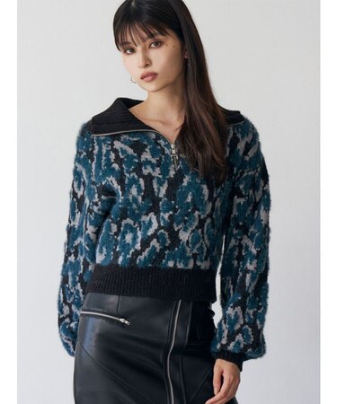 マルチヤーンハーフジップニット